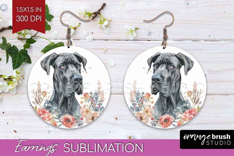 Floral Dog Round Earrings - Flowers PNG Sublimation