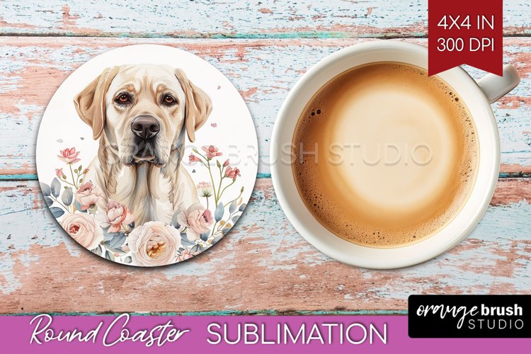 Floral Dog Round Coaster - Flowers Coaster PNG Sublimation