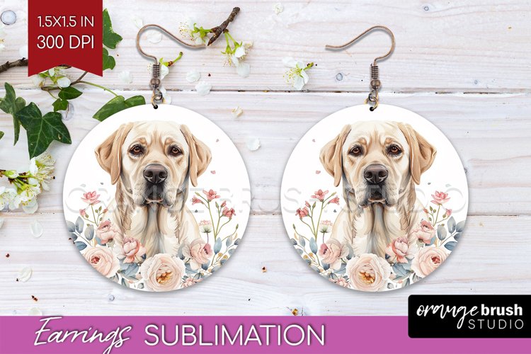 Floral Dog Round Earrings - Flowers PNG Sublimation
