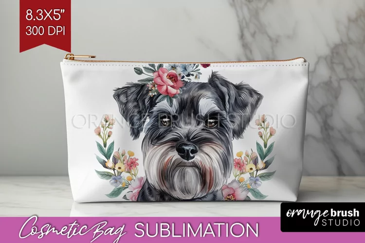 Floral Dog Cosmetic Bag - Flowers Makeup Bag PNG Sublimation