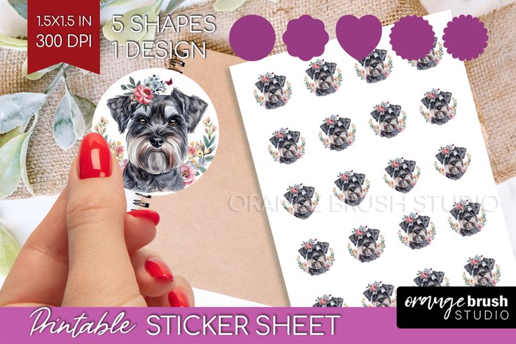 Floral Dog Round Sticker - Flowers Printable Sticker Sheet example image 1