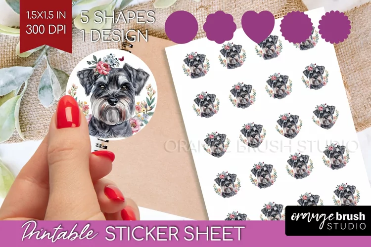 Floral Dog Round Sticker - Flowers Printable Sticker Sheet