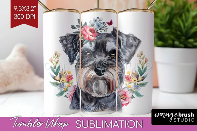 Floral Dog Tumbler Wrap - Flowers Tumbler PNG Sublimation