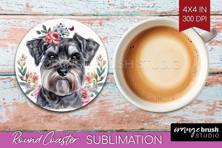 Floral Dog Round Coaster - Flowers Coaster PNG Sublimation example image 1