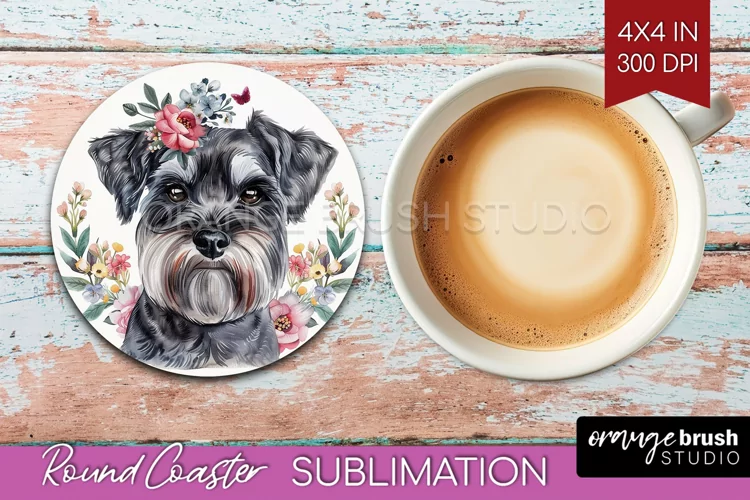 Floral Dog Round Coaster - Flowers Coaster PNG Sublimation