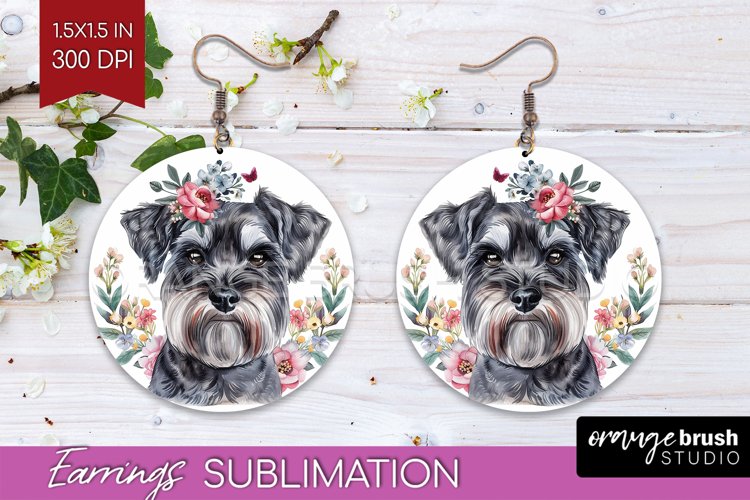 Floral Dog Round Earrings - Flowers PNG Sublimation