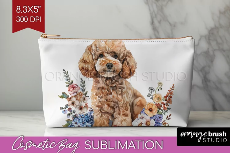 Floral Dog Cosmetic Bag - Flowers Makeup Bag PNG Sublimation