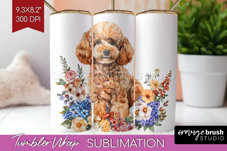 Floral Dog Tumbler Wrap - Flowers Tumbler PNG Sublimation