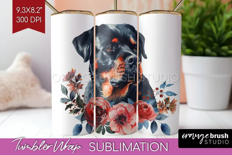 Floral Dog Tumbler Wrap - Flowers Tumbler PNG Sublimation