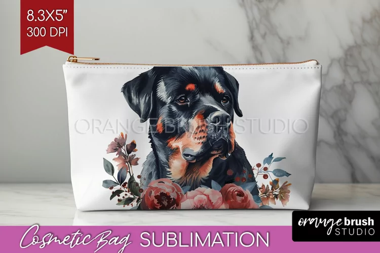 Floral Dog Cosmetic Bag - Flowers Makeup Bag PNG Sublimation