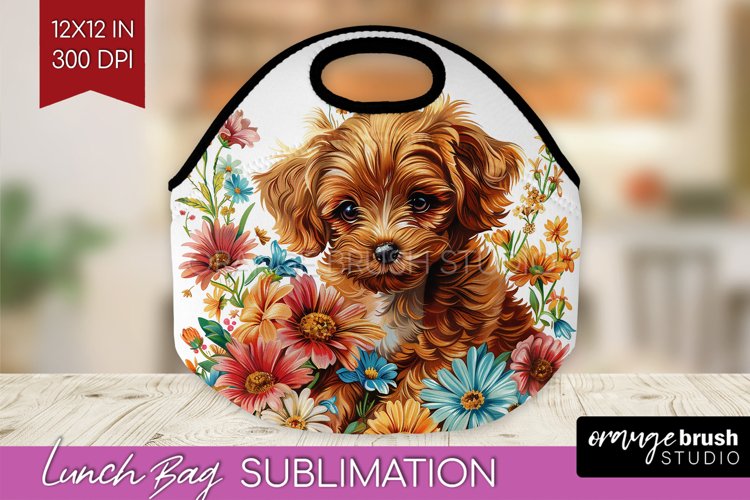 Floral Dog Lunch Bag - Flowers Lunch Bug PNG Sublimation