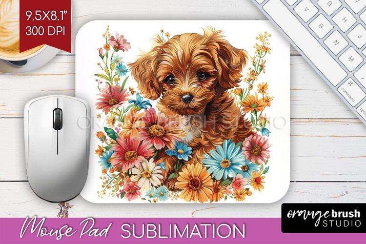 Floral Dog Mouse Pad Sublimation - Flowers Mousepad PNG