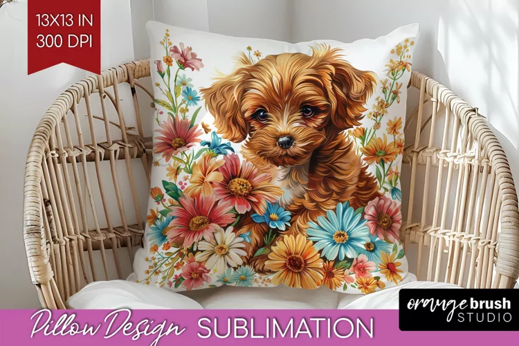Floral Dog Pillow Sublimation - Flowers Pillow Cover PNG