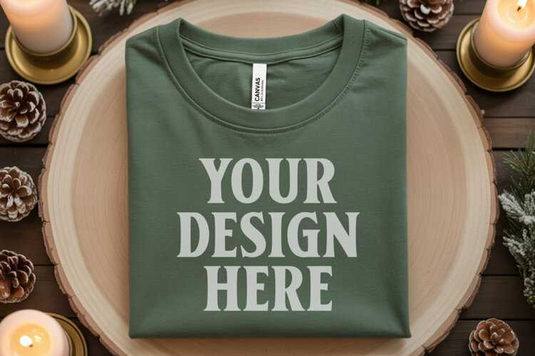 Christmas Bella Canvas 3001 Forest Green Folded Tshirt Mocku example image 1