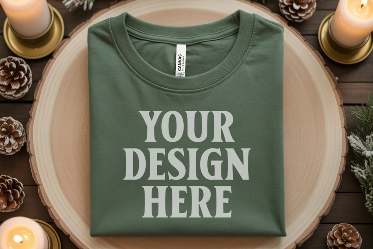 Christmas Bella Canvas 3001 Forest Green Folded Tshirt Mocku
