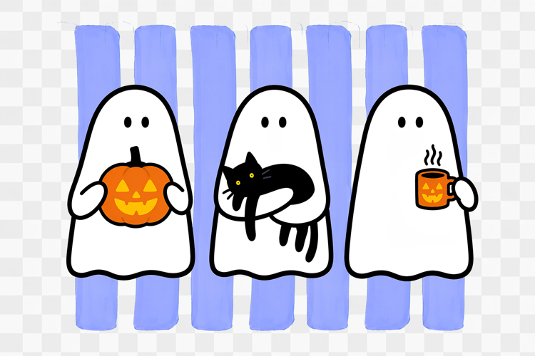 Cute Ghosts Pumpkin Cat Coffee Halloween Png Design