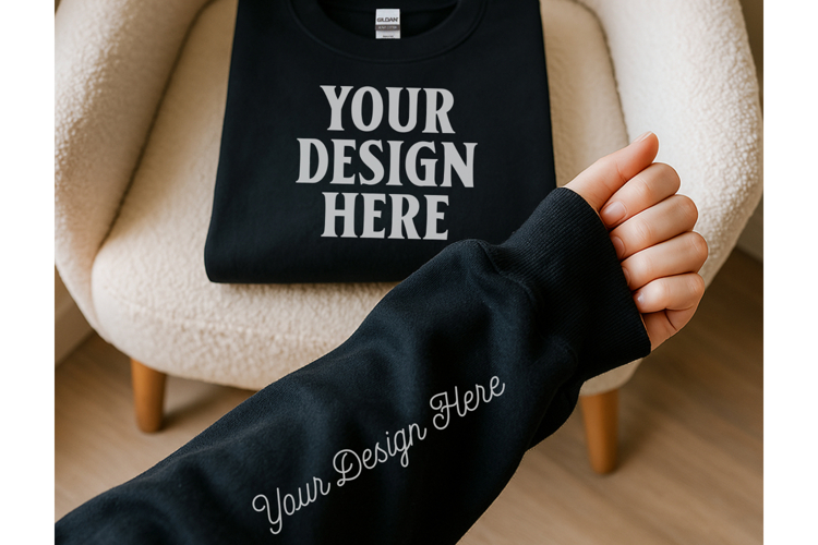 Gildan 180000 Black Sweatshirt Sleeve Mockups