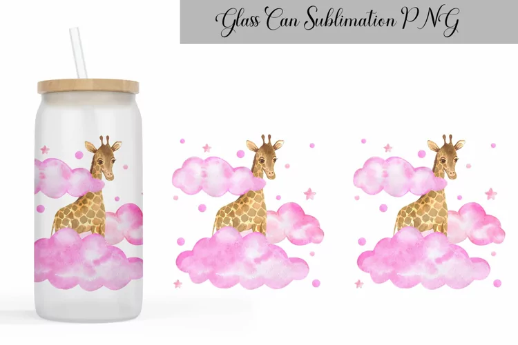 Baby Giraffe Glass Can Wrap | Animal Sublimation Design