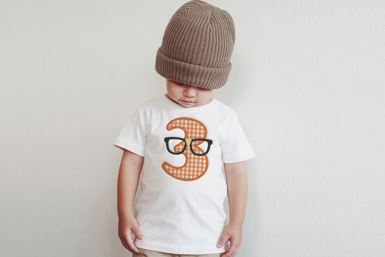 Nerdy Glasses with Number 3 Applique Embroidery File