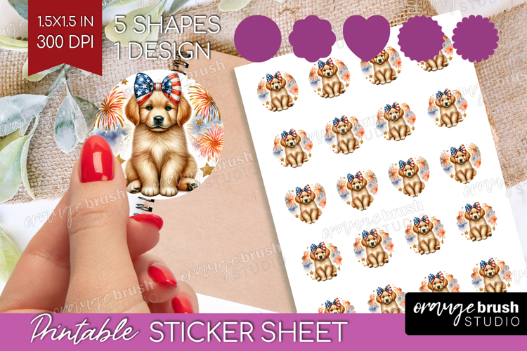Golden Retriever Dog Round Sticker Patriotic Dog Printable