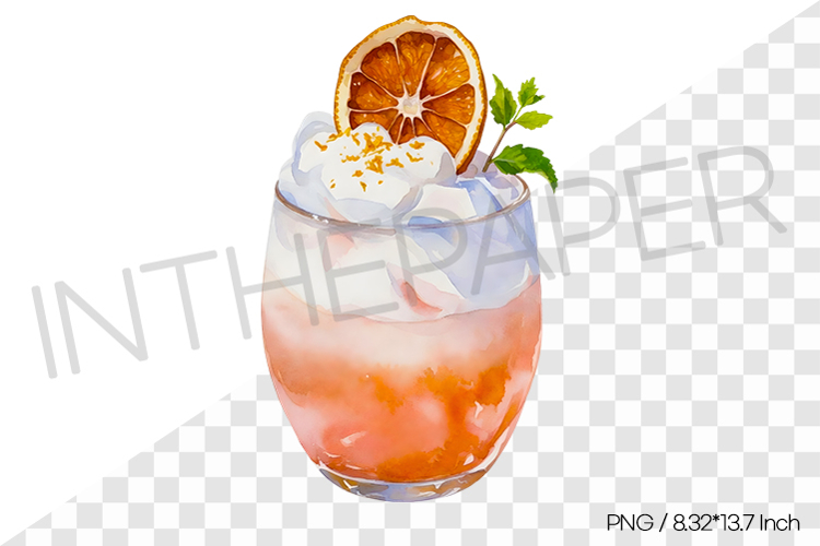 Grapefruit milk foam drink PNG Clipart Watercolor Drink