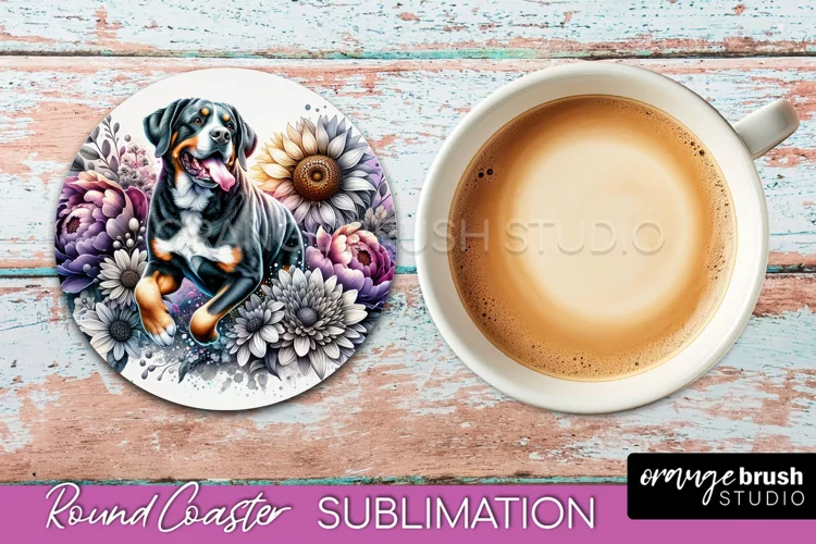 Greater Swiss Mountain Round Coaster Dog Sublimation Floral