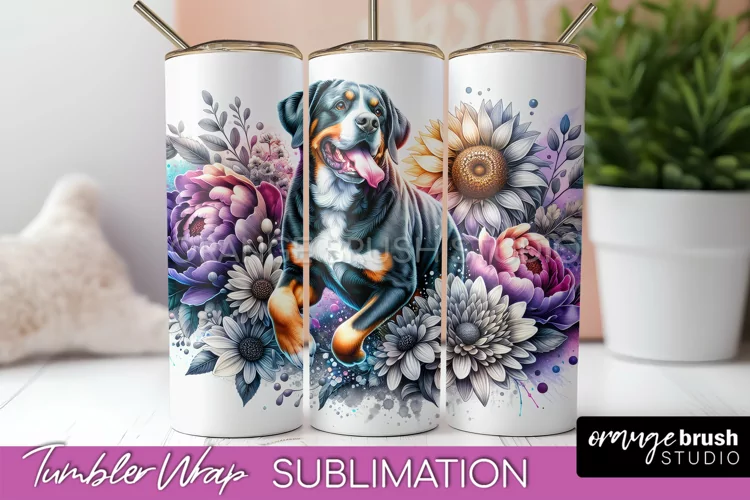 Greater Swiss Mountain Tumbler Wrap Dog Sublimation Floral