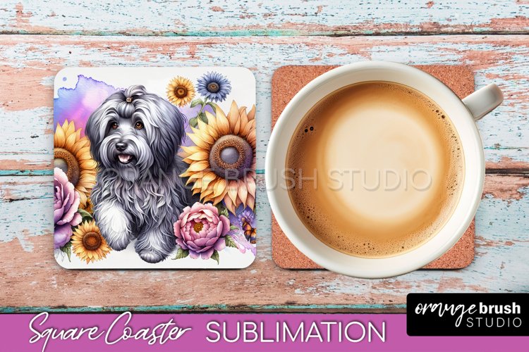 Havanese Square Coaster Dog Sublimation Floral PNG