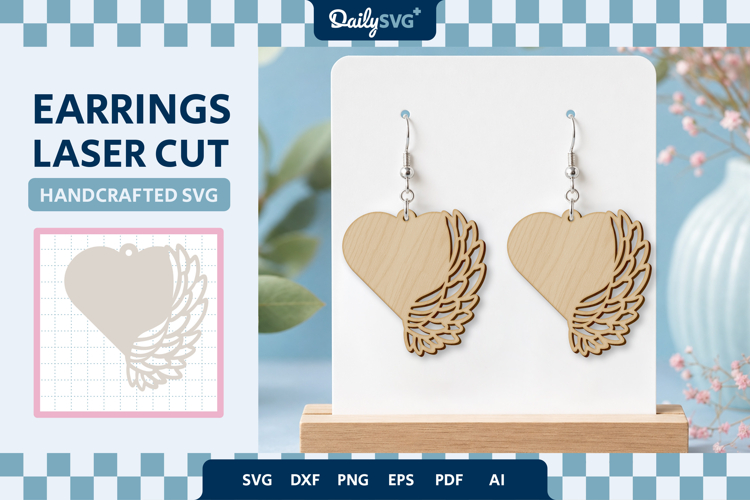 Angel Wing Heart Earrings Laser Cut SVG