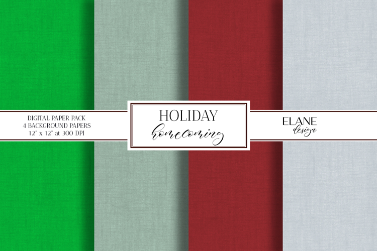 Christmas Themed Digital Paper, Linen Texture Background