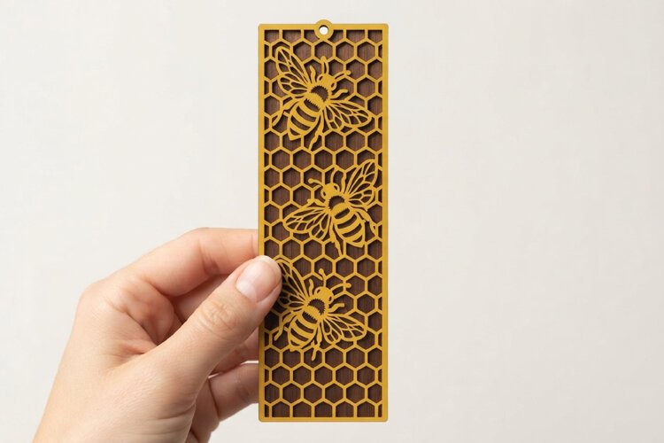 3 Honey Bees Bookmark Laser SVG Cut File example image 1