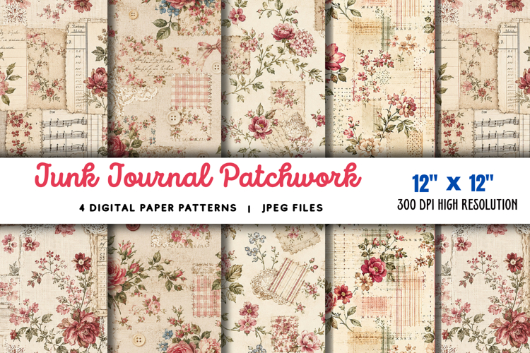 Junk Journal Patchwork Papers JPG