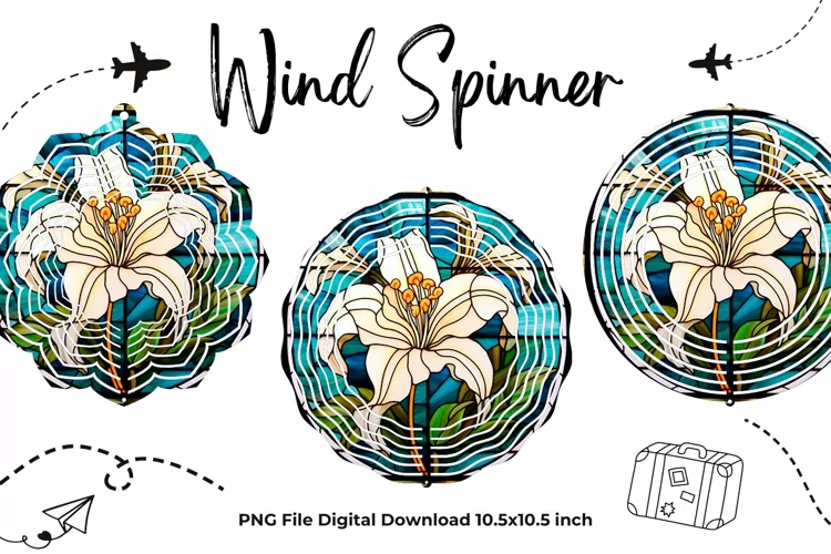 Lily Flower Stained Glass Wind Spinner Template Sublimation3