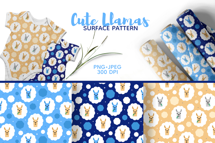 Cute Llamas Digital Paper Pattern - 3 Variations example image 1