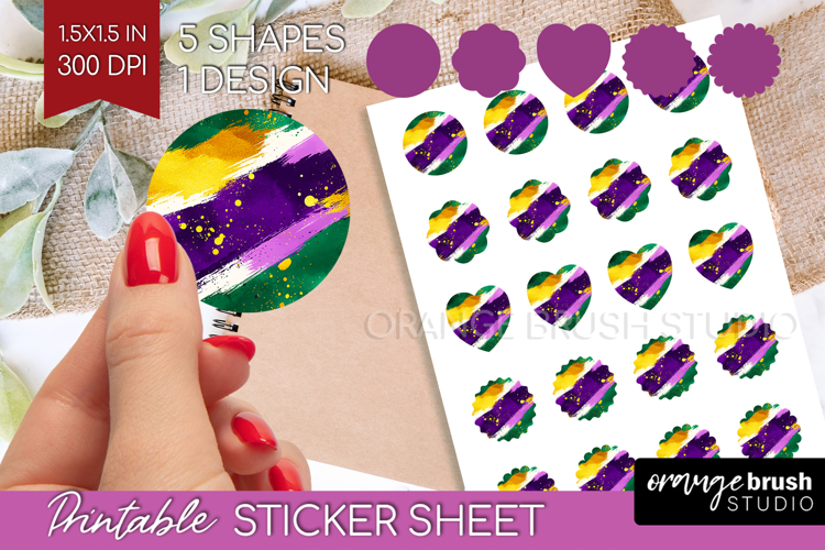 Mardi Gras Round Sticker - Carnival Printable Sticker Sheet