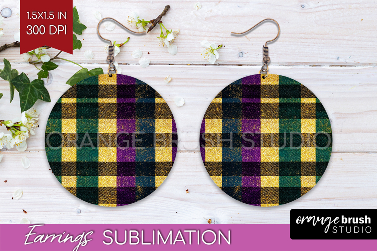 Mardi Gras Round Earrings - Carnival PNG Sublimation