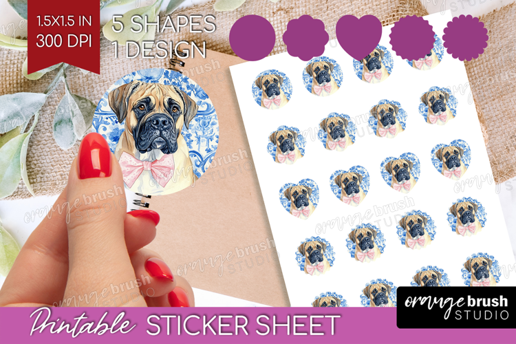 Mastiff Dog Round Sticker Floral Dog Printable Sticker Sheet