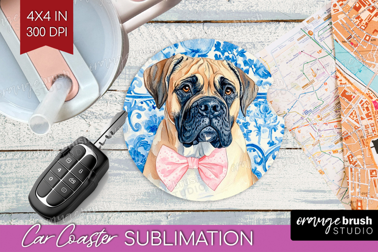 Mastiff Dog Car Coaster Floral Dog Coaster PNG Sublimation