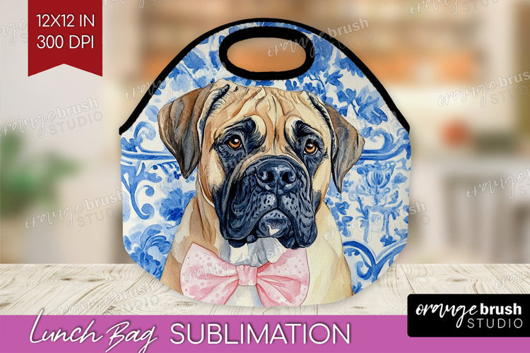Mastiff Dog Lunch Bag Floral Dog Lunch Bug PNG Sublimation