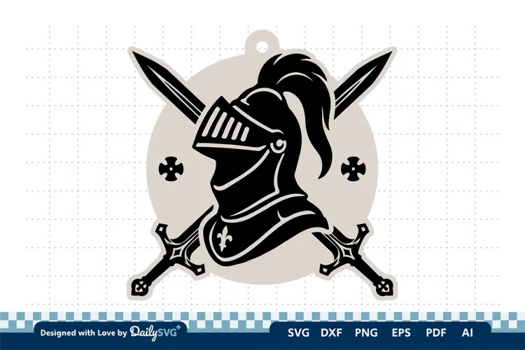 Medieval Sword and Helmet Keychain SVG