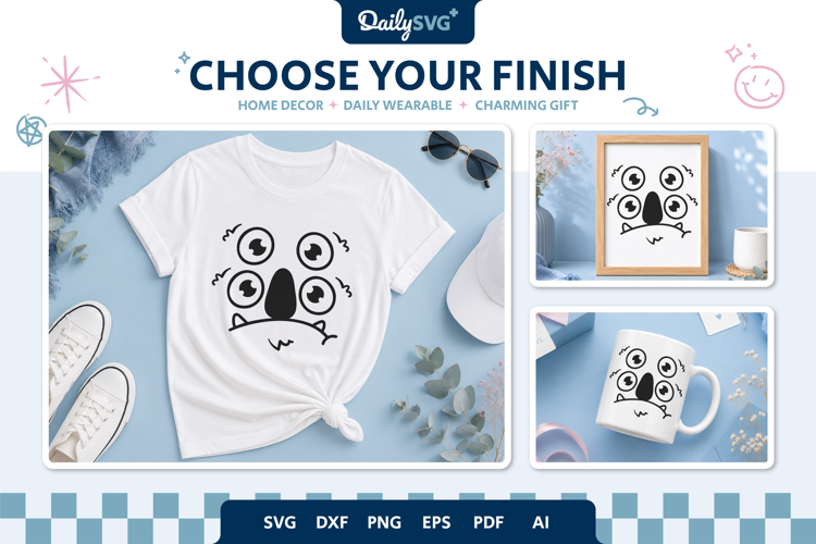 Monster Face SVG - Cartoon Monster Face Cut File