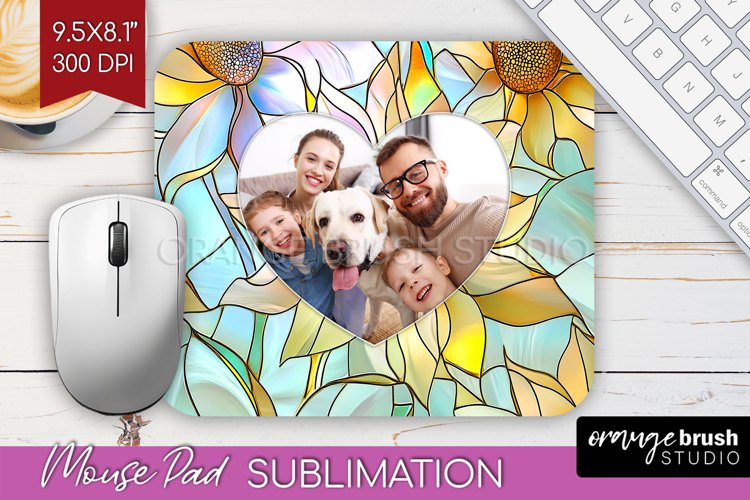Stained Glass Photo Mouse Pad PNG - Flowers Picture Frame