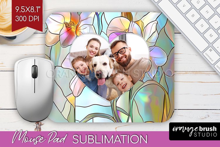 Stained Glass Photo Mouse Pad PNG - Flowers Picture Frame