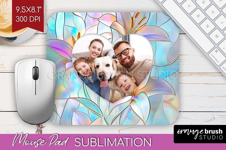 Stained Glass Photo Mouse Pad PNG - Flowers Picture Frame