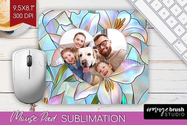 Stained Glass Photo Mouse Pad PNG - Flowers Picture Frame