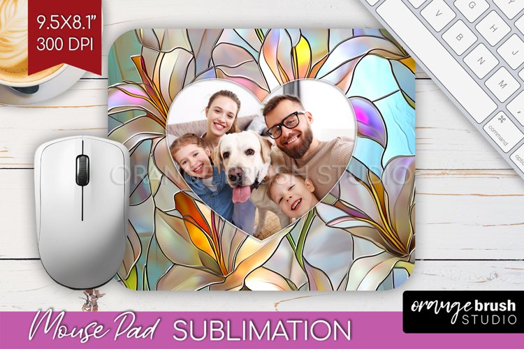 Stained Glass Photo Mouse Pad PNG - Flowers Picture Frame