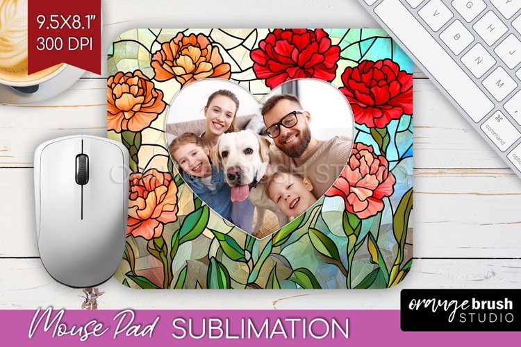 Stained Glass Photo Mouse Pad PNG - Flowers Picture Frame