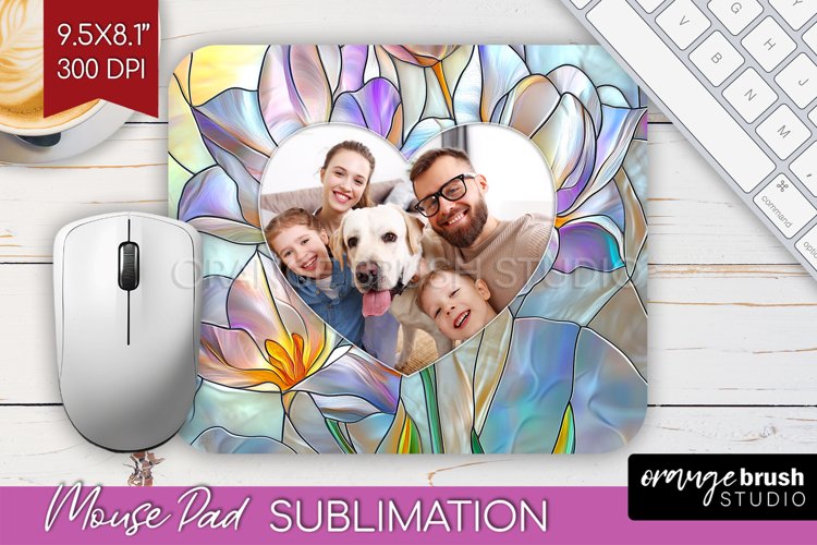 Stained Glass Photo Mouse Pad PNG - Flowers Picture Frame