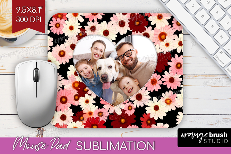 Retro Flowers Photo Mouse Pad PNG - Floral Picture Frame Pad