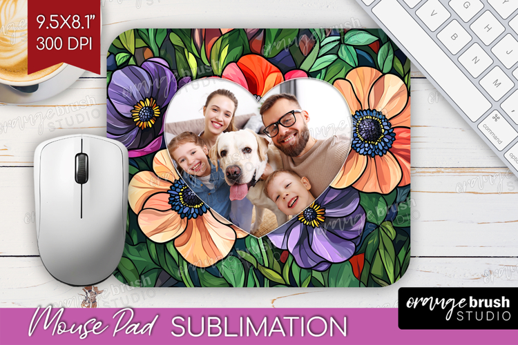 Stained Glass Photo Mouse Pad PNG - Flowers Picture Frame